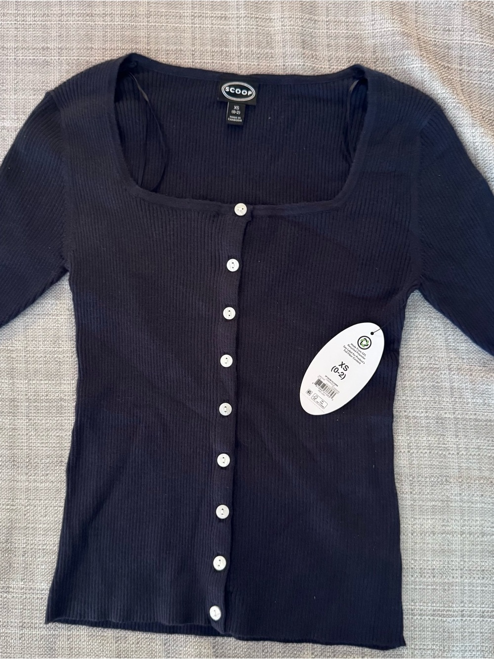 Women's Navy Ribbed Button-Front Top